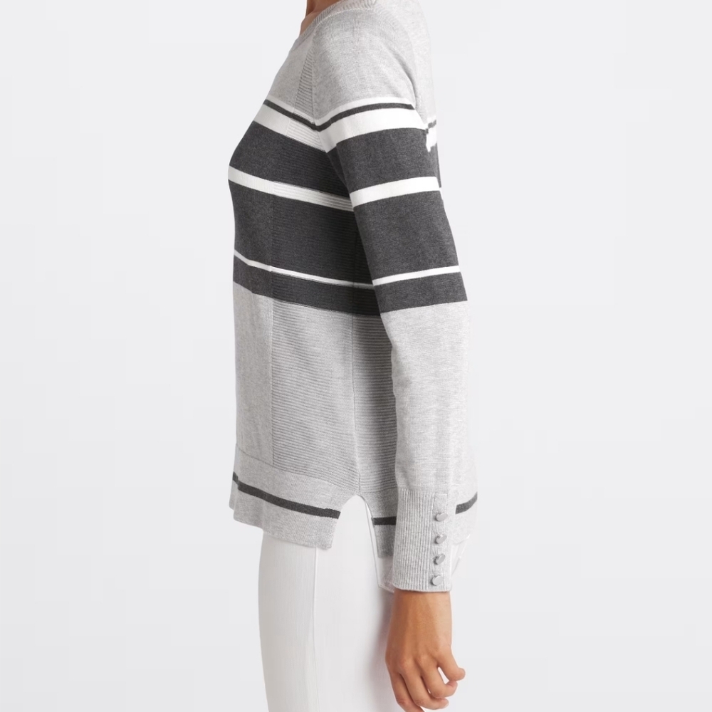 Womens Gray and Black Striped Sweater Large - Picture 4 of 9